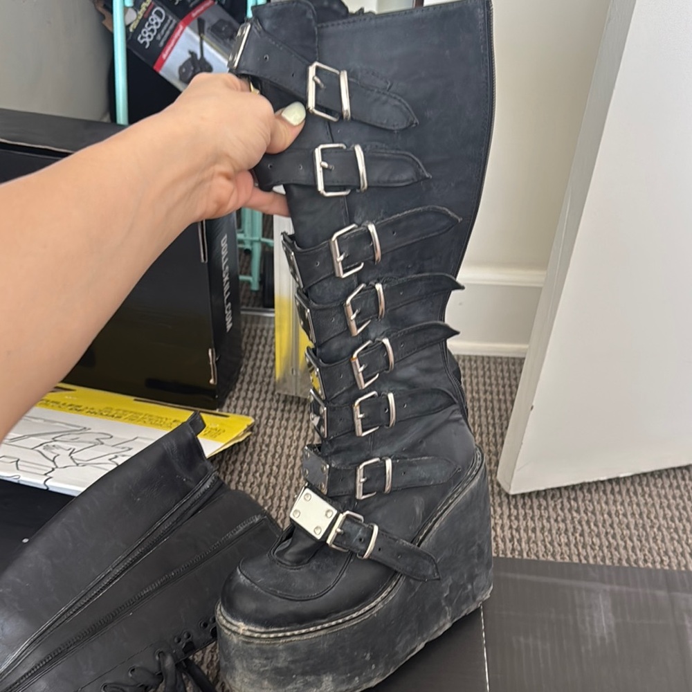 Dolls Kill Black Lace-Up Platform Boots Burning man